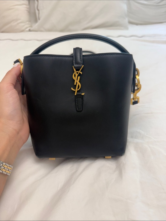 Saint Laurent Handbags - Saint Laurent le 37 Black Leather Mini Bucket Bag with Gold YSL Logo